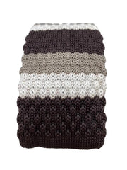 Brown, Taupe and White Striped Knitted Necktie
