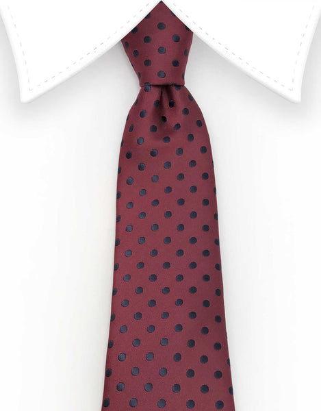 burgundy tie with black polka dots