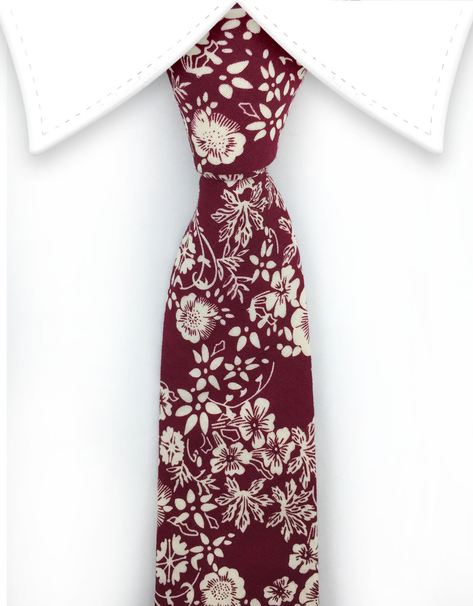 burgundy floral tie with cream flowers