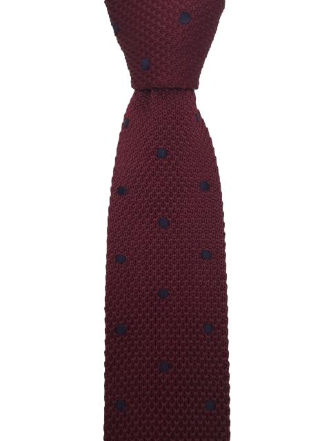 Burgundy and Navy Blue Polka Dot Men's Knitted Tie