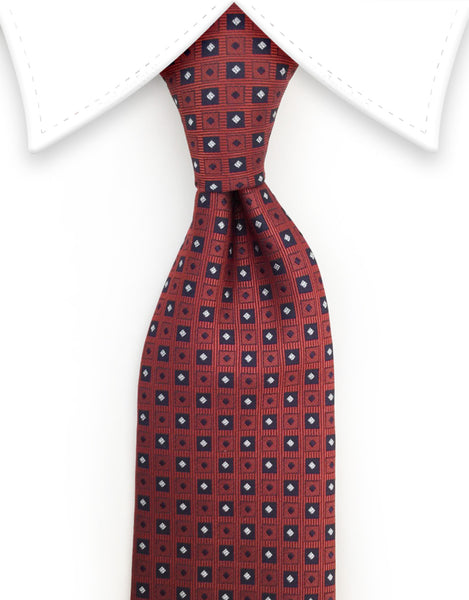 Burnt Red Tie with Squares & Diamonds – GentlemanJoe