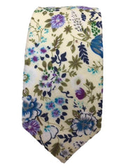 Pale Yellow Skinny Cotton Floral Tie