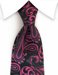 Fuschia pink & black paisley tie
