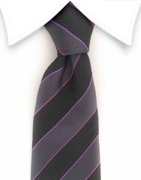 black and charcoal gray striped tie
