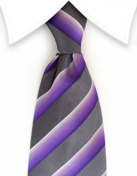 silver charcoal gray purple striped necktie