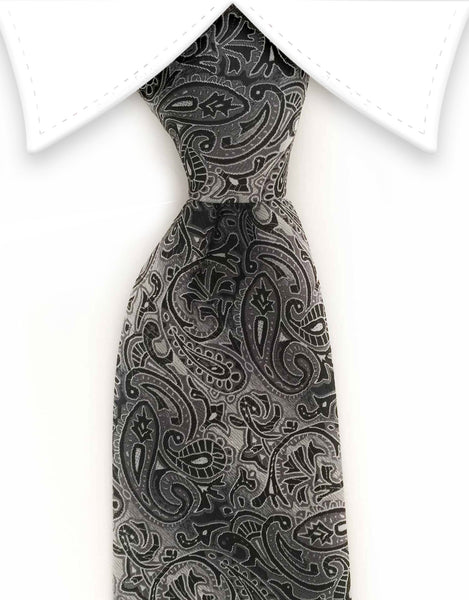 silver charcoal black paisley tie