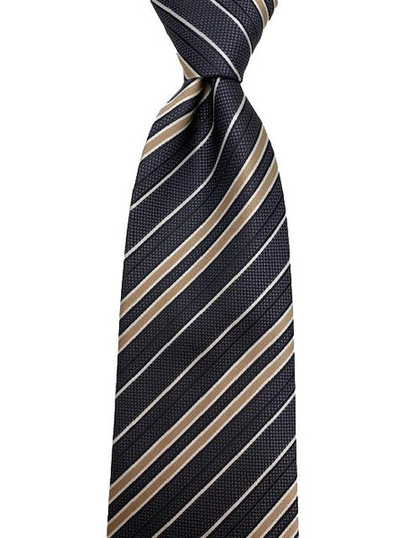 Charcoal, Black, Taupe and White Striped Tie