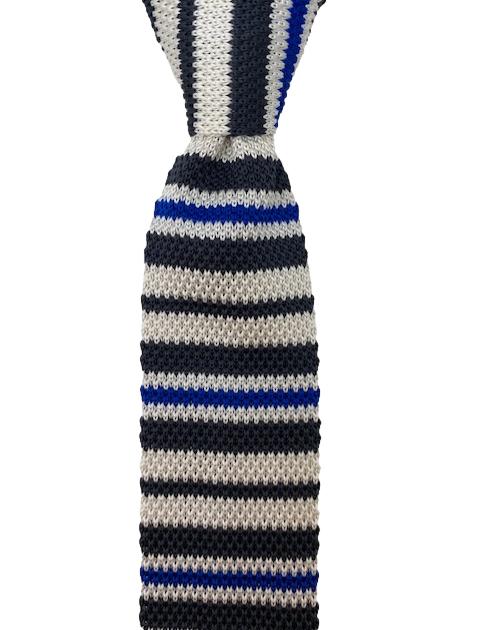 Off White, Charcoal & Blue Striped Knit Tie