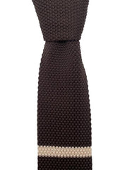 Brown Knit Tie with Singular Beige Stripe