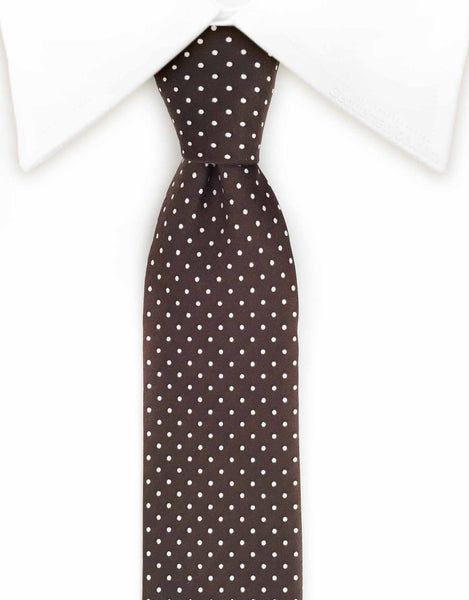 brown silk tie with white polka dots