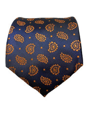 Men's 2XL Navy Tie with Mini Orange Paisley Design