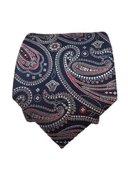 Navy Blue, Red and Silver Paisley Tie