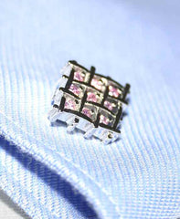 Pink Crystal Cufflinks in Silver Plated Crisscross Setting