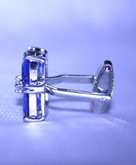 Royal Blue Crystal Cufflinks in Plated Silver Setting