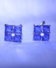 Blue crystal flower cufflinks in plated silver setting