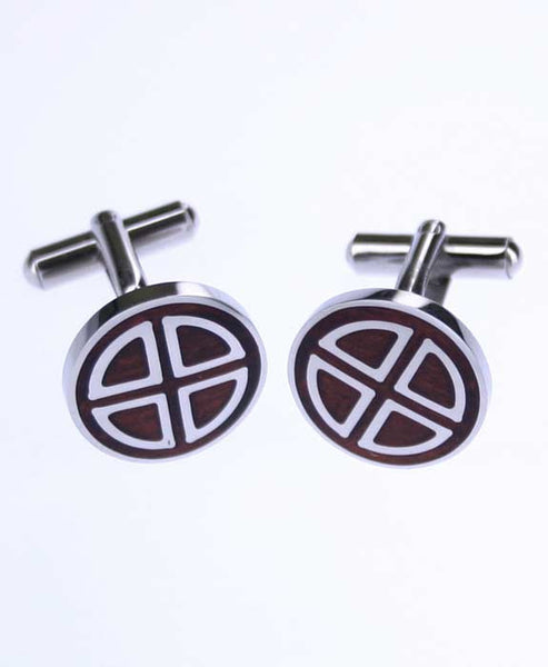 Circle Silver and Wood Cufflinks