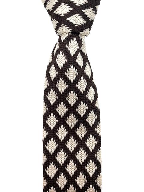 Chestnut Brown and Cream Diamond Pattern Knitted Tie