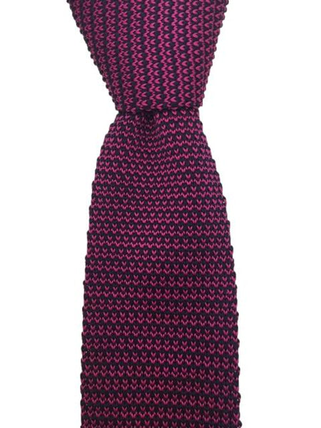 Medium Pink and Dark Navy Knit Necktie