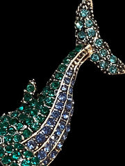 Green Blue Crystal Whale Lapel Pin