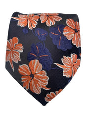 Navy Blue Tie with Large Coral Flower Design