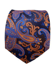 Navy Blue, Light Blue & Orange Paisley Tie