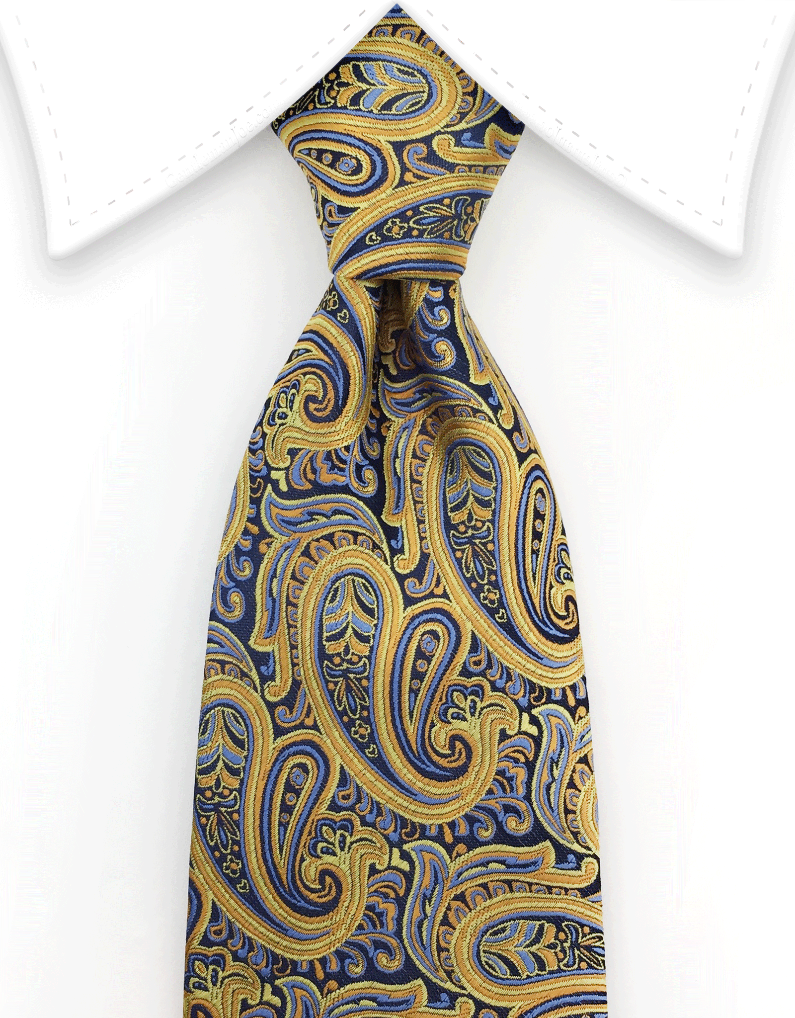 Gold, orange, blue silk paisley tie