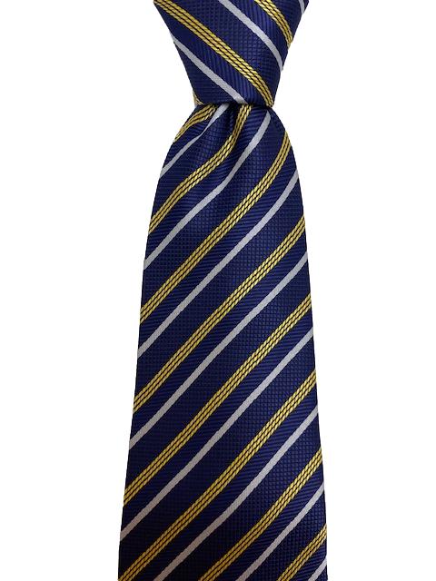 Navy Blue and Gold Extra Long Striped Tie
