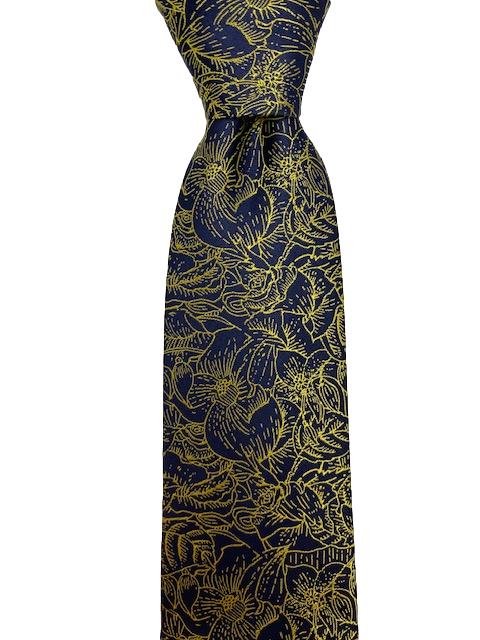 Navy Blue Tie with Gold Floral Print