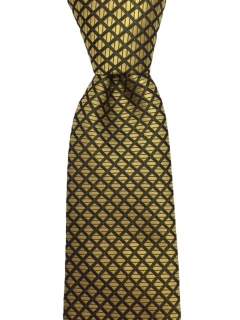 Gold Men's Tie, Pocket Square and Cufflinks with Black Diamond Design