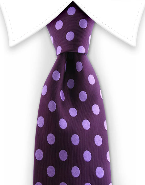 Purple tie with lilac polka dots