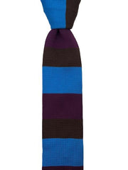 Grape Purple, Brown and Light Blue Thick Striped Knit Tie