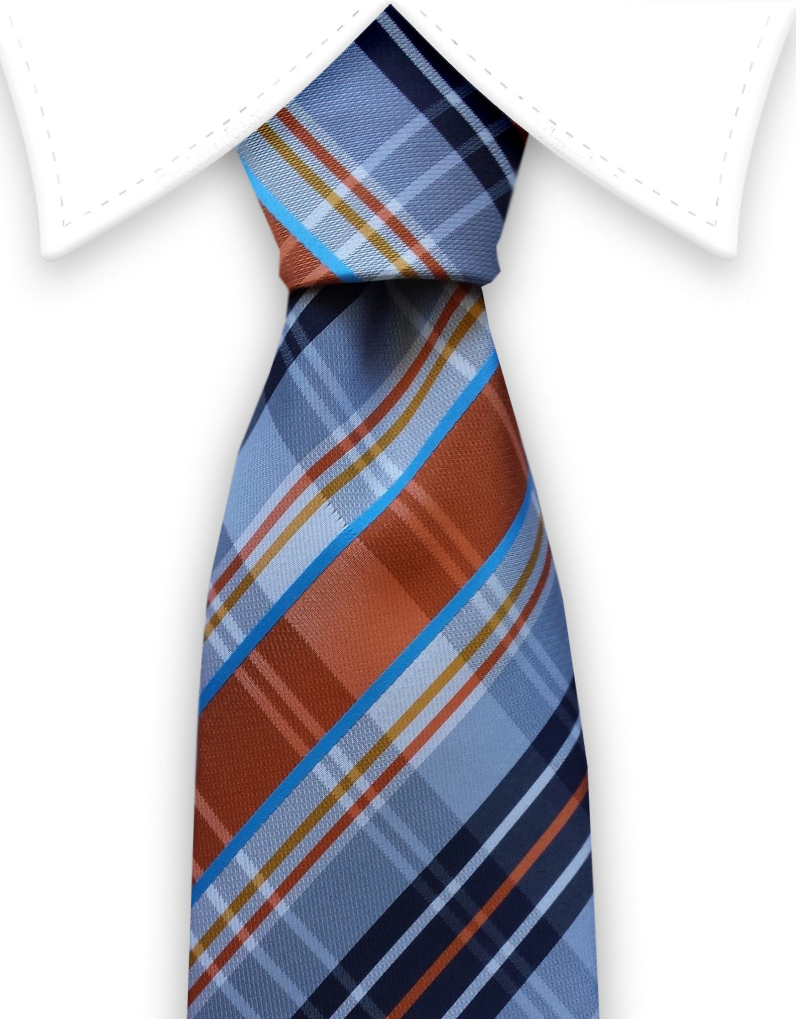 Gray, Orange, Navy plaid tie
