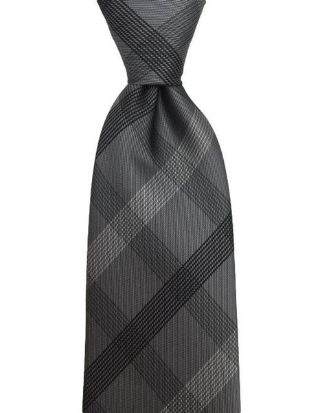 Charcoal, Black and Silver Plaid Extra Long Men's Tie