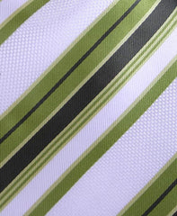 White & Khaki Green Striped Tie