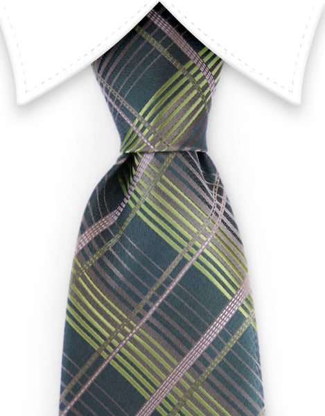 khaki olive green plaid tie