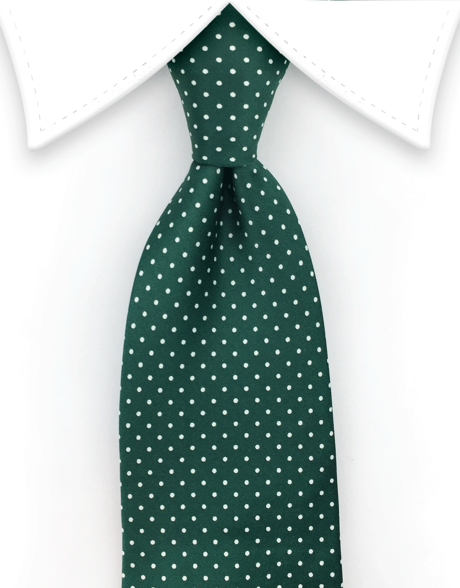 Green tie with white pin dots
