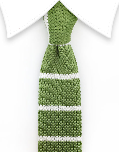 Light green and white striped knitted tie