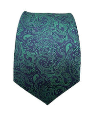 Navy Blue and Green Paisley Necktie