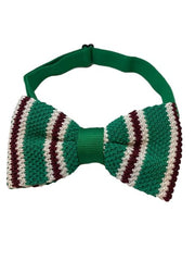 Green, Maroon and White Stripe Knitted Bowtie