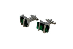 Green Glass Cuff Links in Silver Mount