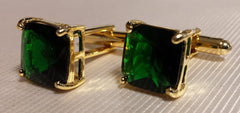 gold and green crystal cufflinks