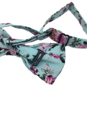 Light Sea Blue Bow Tie with Pink Floral Pattern