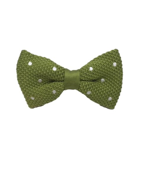 Olive Green and White Polka Dot Knitted Bow Tie