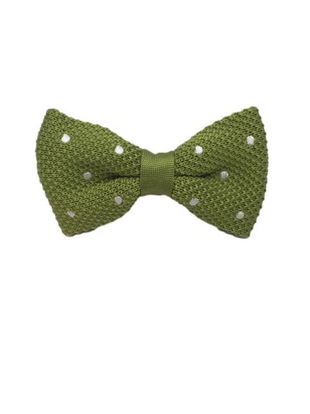 Olive Green and White Polka Dot Knitted Bow Tie