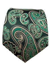 Green and Light Gold Paisley Silk 2XL Tie