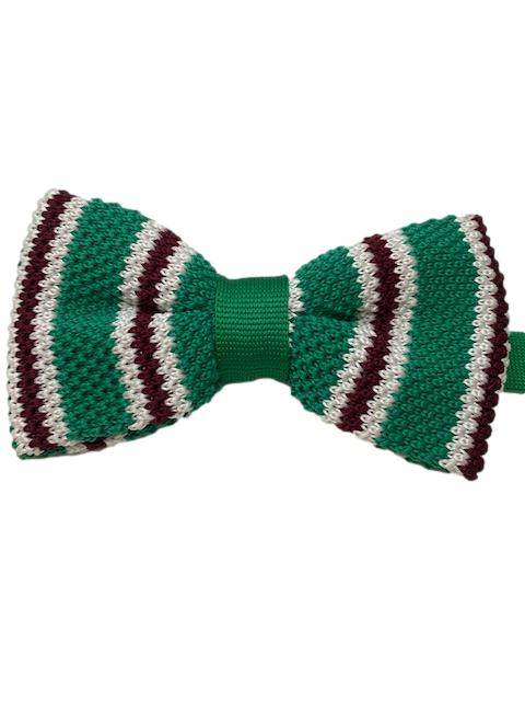 Green, Maroon and White Stripe Knitted Bowtie