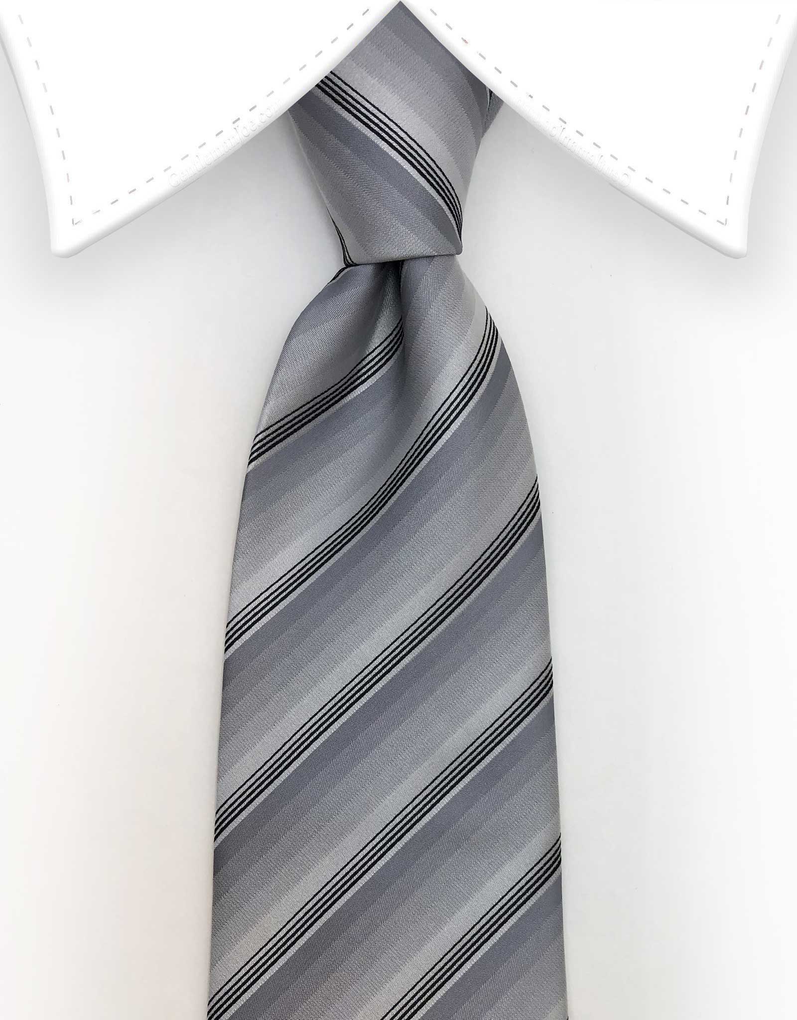 Silver and Black Thin Stripe Tie