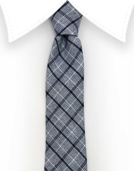 Grey and Black Plaid Tie