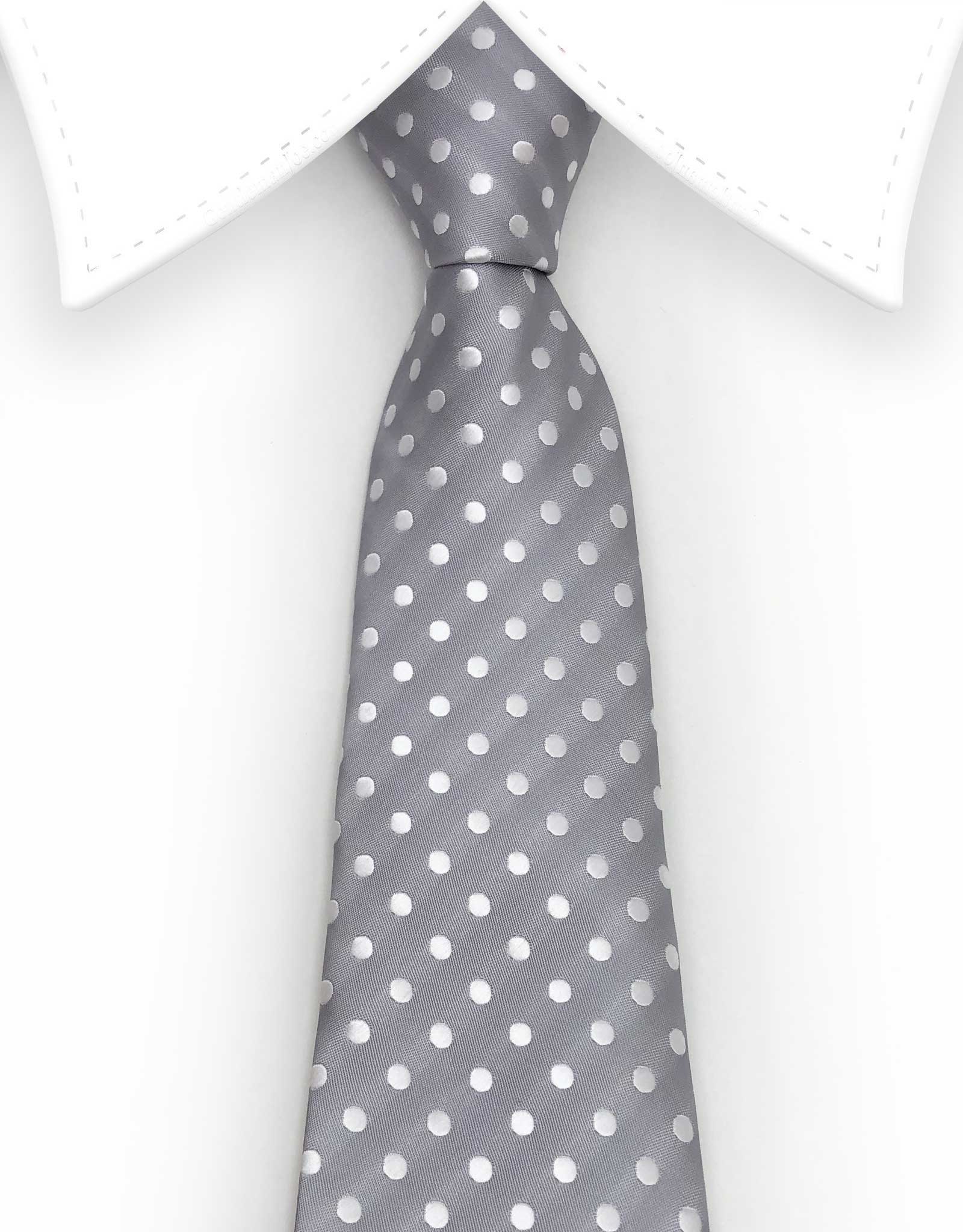Elegant Silver Extra Large Tie with white polka dots