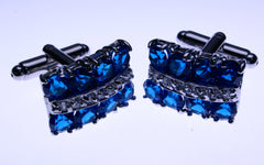 blue crystal and simulated diamond cufflinks